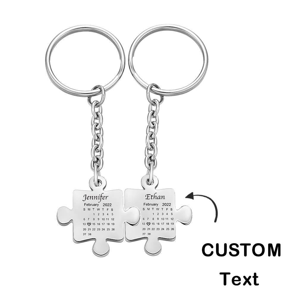 Custom Calendar Keychain Engraved Puzzle Keychain Anniversary Gift for Couple - soufeeluk