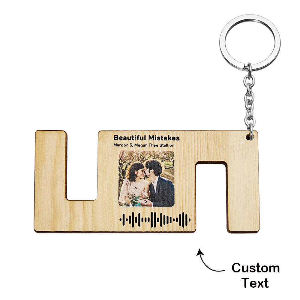 Custom Engraved Music Code Keychain Wood Phone Holder Creative Gift - 