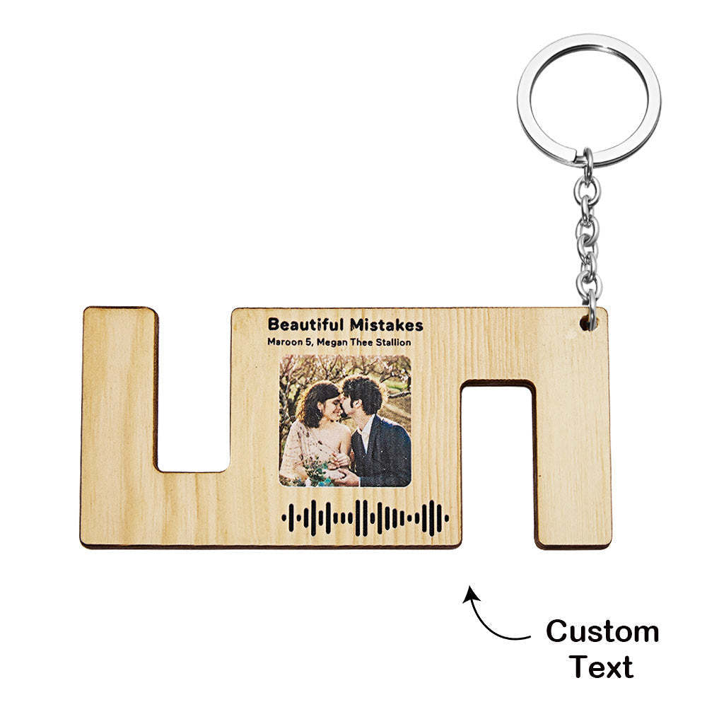 Custom Engraved Music Code Keychain Wood Phone Holder Creative Gift -