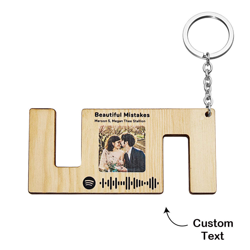 Custom Engraved Spotify Code Keychain Wood Phone Holder Creative Gift - soufeeluk