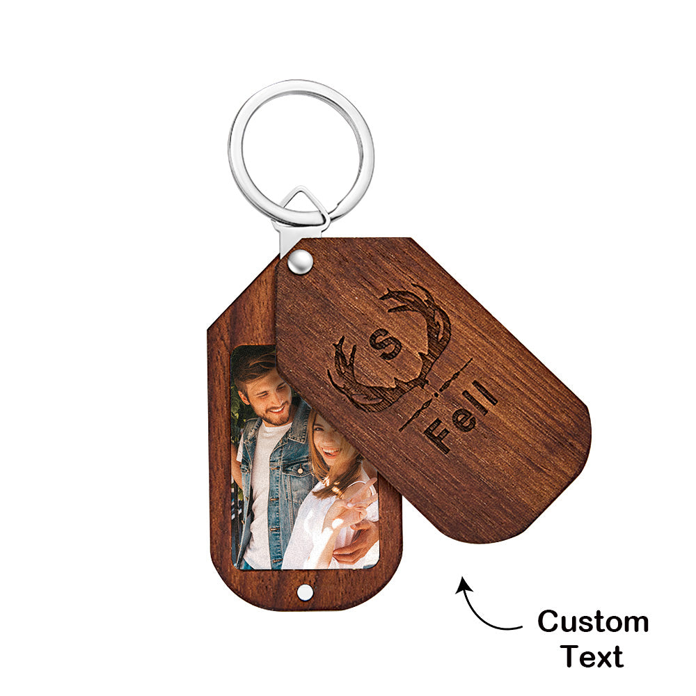 Custom Photo Engraved Keychain Wood Keychain Memorial Gift for Couple - soufeeluk