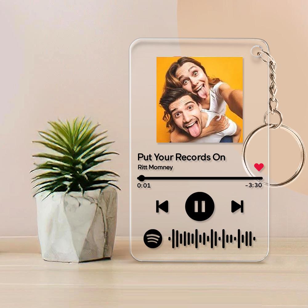 Scannable Spotify Code Plaque Photo Keychain Music and Photo Acrylic, Song Key Chains 2.1in*3.4in (5.4*8.6cm)