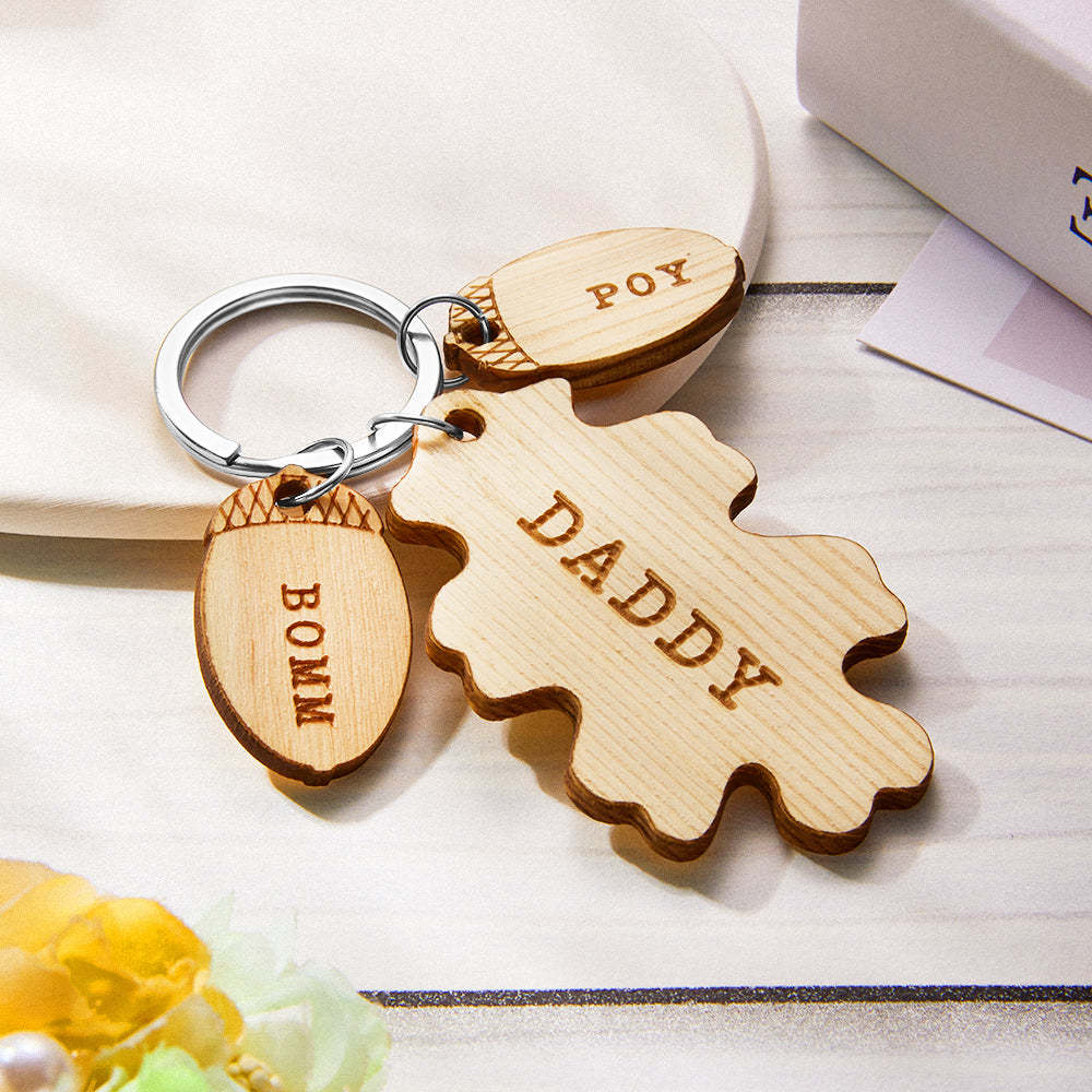 Custom Engraved Wooden Keychain Creative Acorn and Oak Keyring Gifts for Him - soufeeluk
