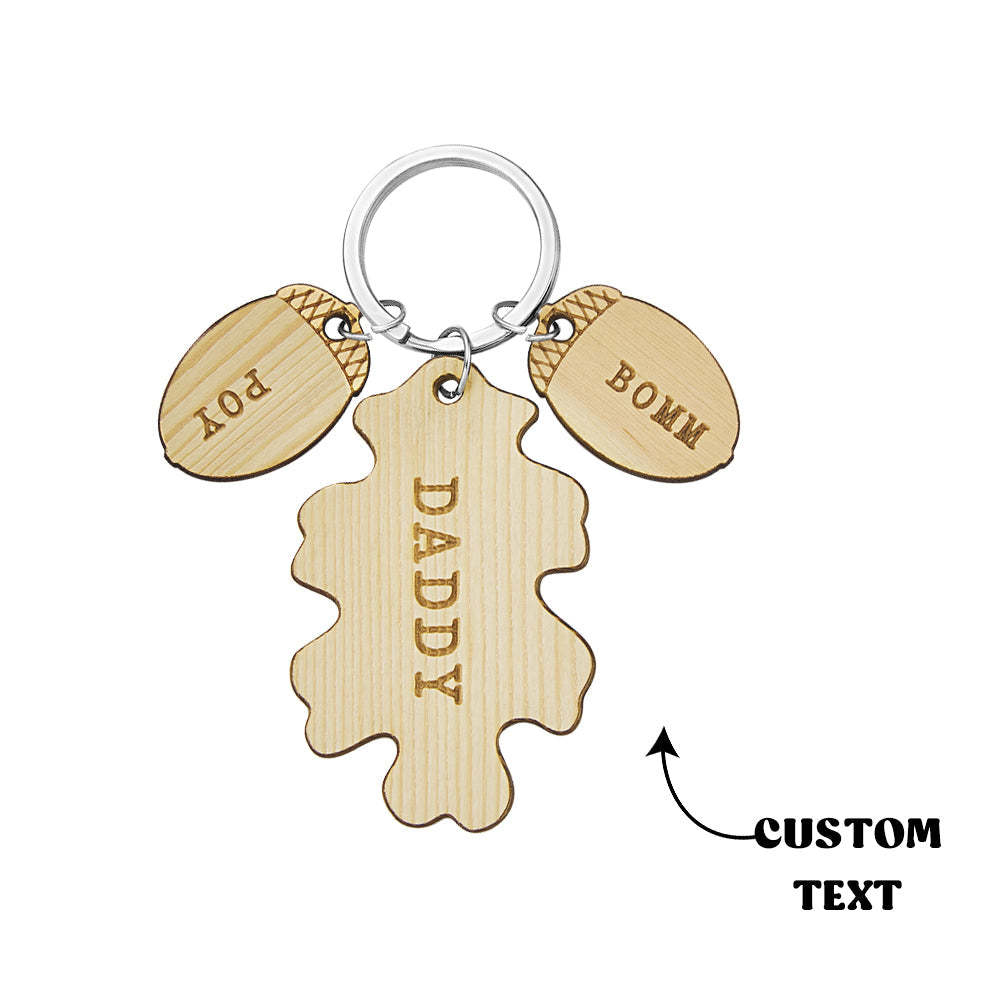 Custom Engraved Wooden Keychain Creative Acorn and Oak Keyring Gifts for Him - soufeeluk