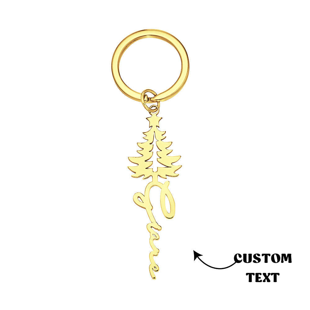 Custom Engraved Name Keychain Christmas Tree Keyring Gift for Her - soufeeluk