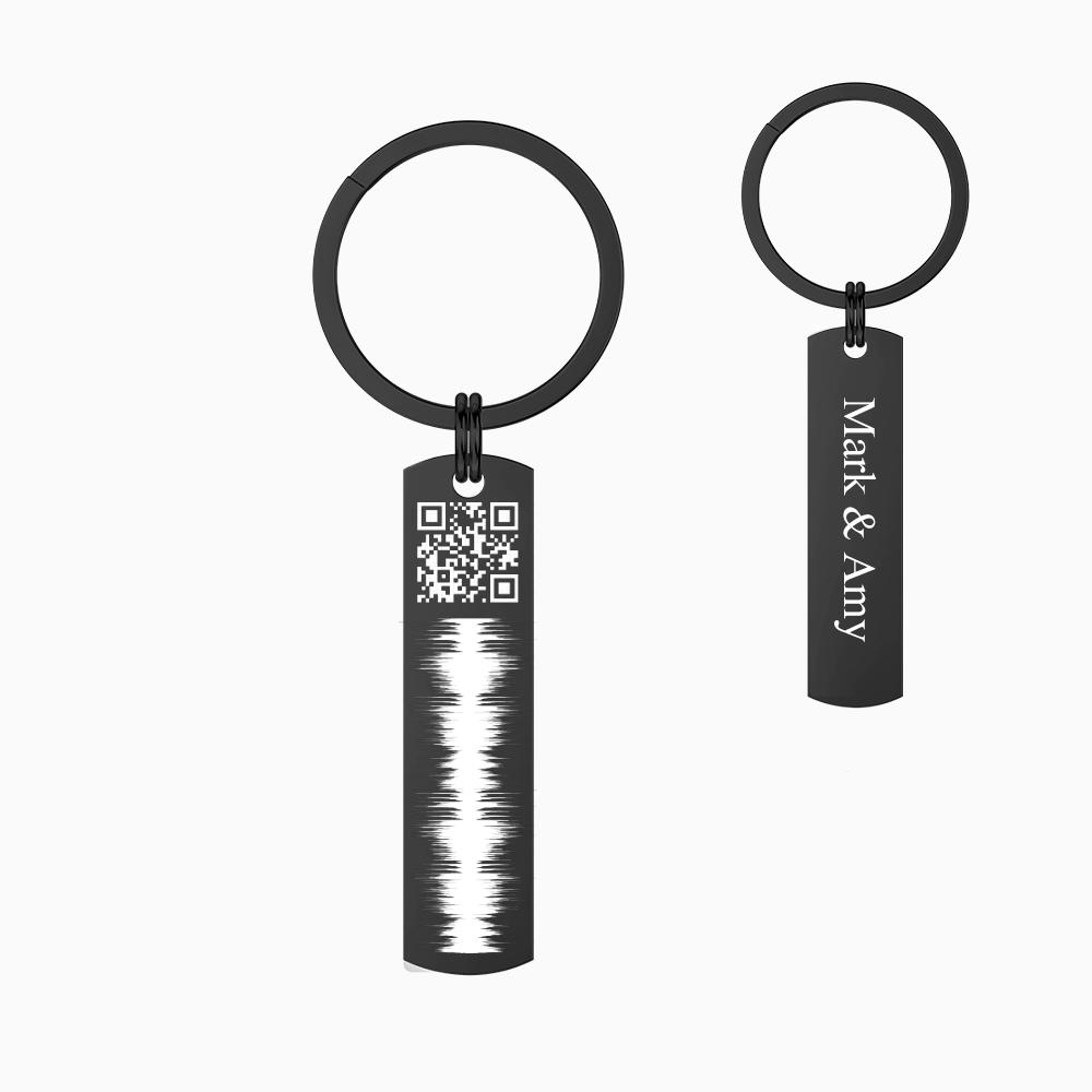 Custom Engraved QR code Keychain Scannable Code Sonic Audio Technology Gift Silver Photo Keychain