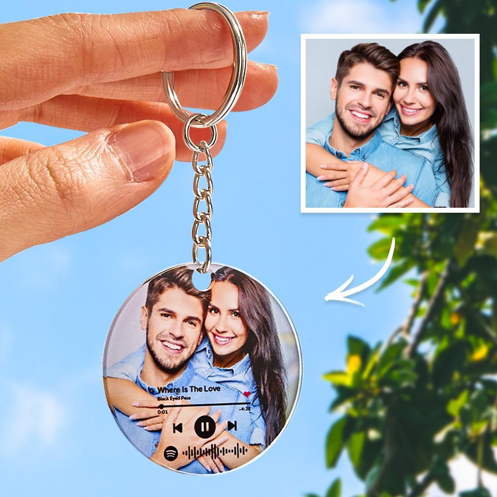Scannable Spotify Code Photo Keychain Custom Photo Photo Keychain Gifts for Couple - soufeeluk