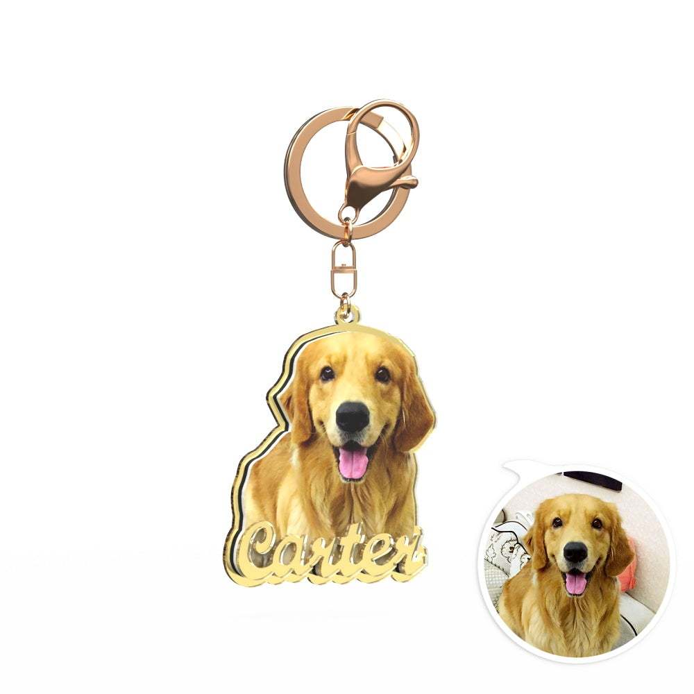 Custom Photo Engraved Gold Photo Keychain Exquisite Custom Pet Photo Keychain Gift For Him - soufeeluk