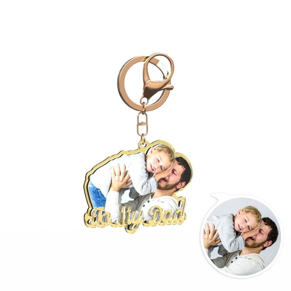 Custom Photo Engraved Gold Photo Keychain Exquisite Custom Father's Day Photo Keychain Gift for Dads - soufeeluk