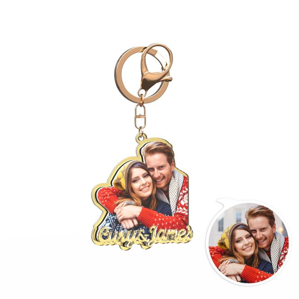 Custom Photo Engraved Gold Photo Keychain Exquisite Custom Couple Photo Keychain Gift for Her - soufeeluk