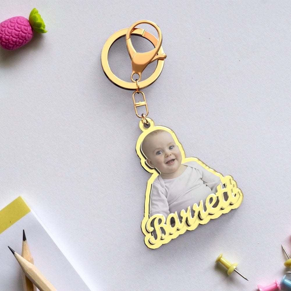 Custom Photo Engraved Gold Photo Keychain Exquisite Custom Baby Photo Keychain Photo Keychains for Baby - soufeeluk