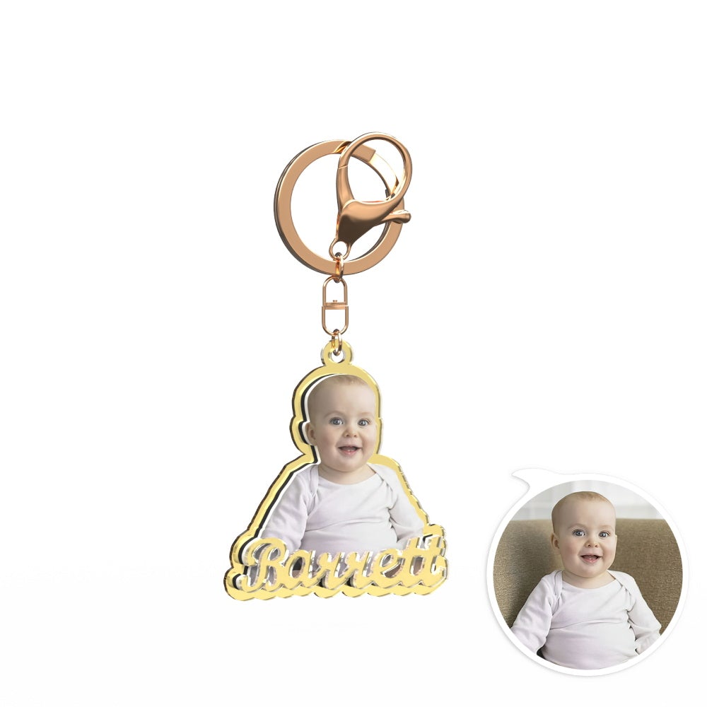 Custom Photo Engraved Gold Photo Keychain Exquisite Custom Baby Photo Keychain Photo Keychains for Baby - soufeeluk