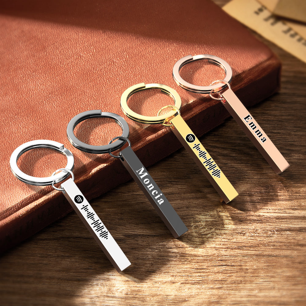 Scannable Spotify Code Keychain Custom 3D Engraved Vertical Bar Keychain Stainless Steel - soufeeluk