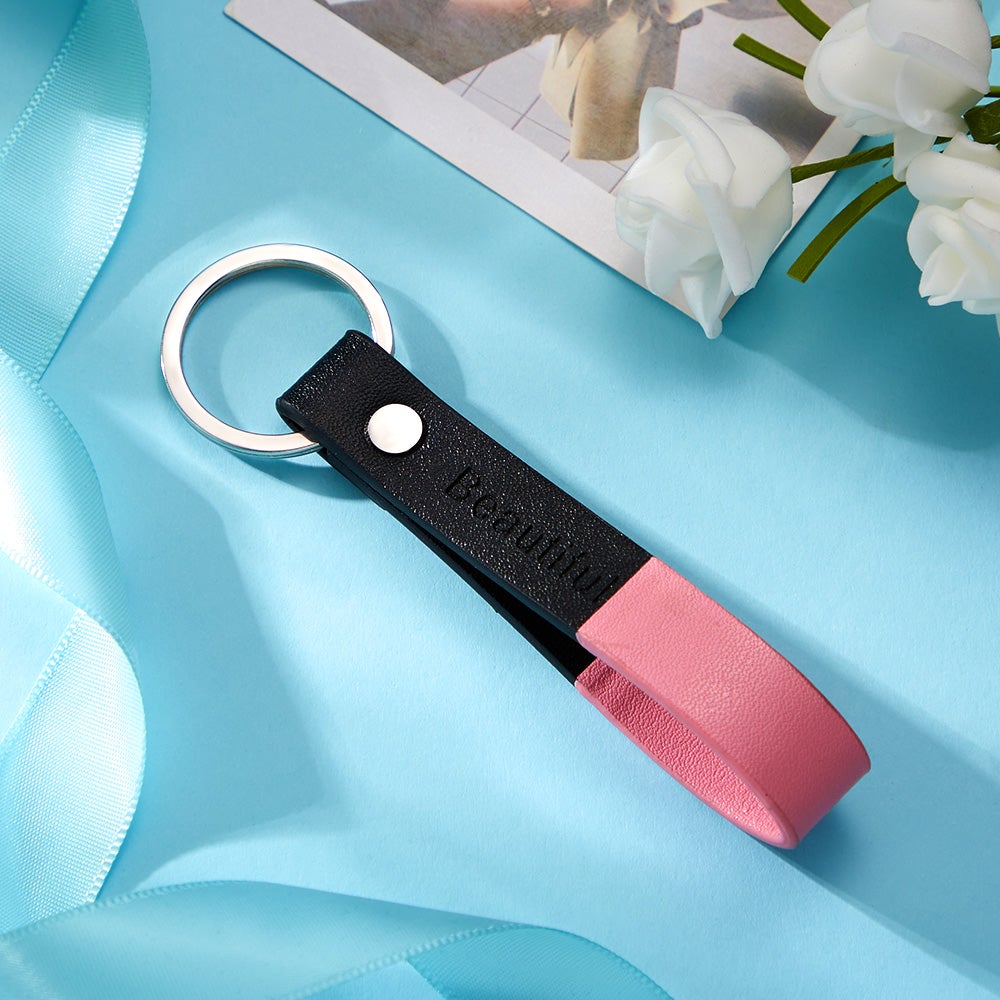 Custom Engraved Keychain Multicolor Leather Keychain Anniversary Gift for Her - soufeeluk