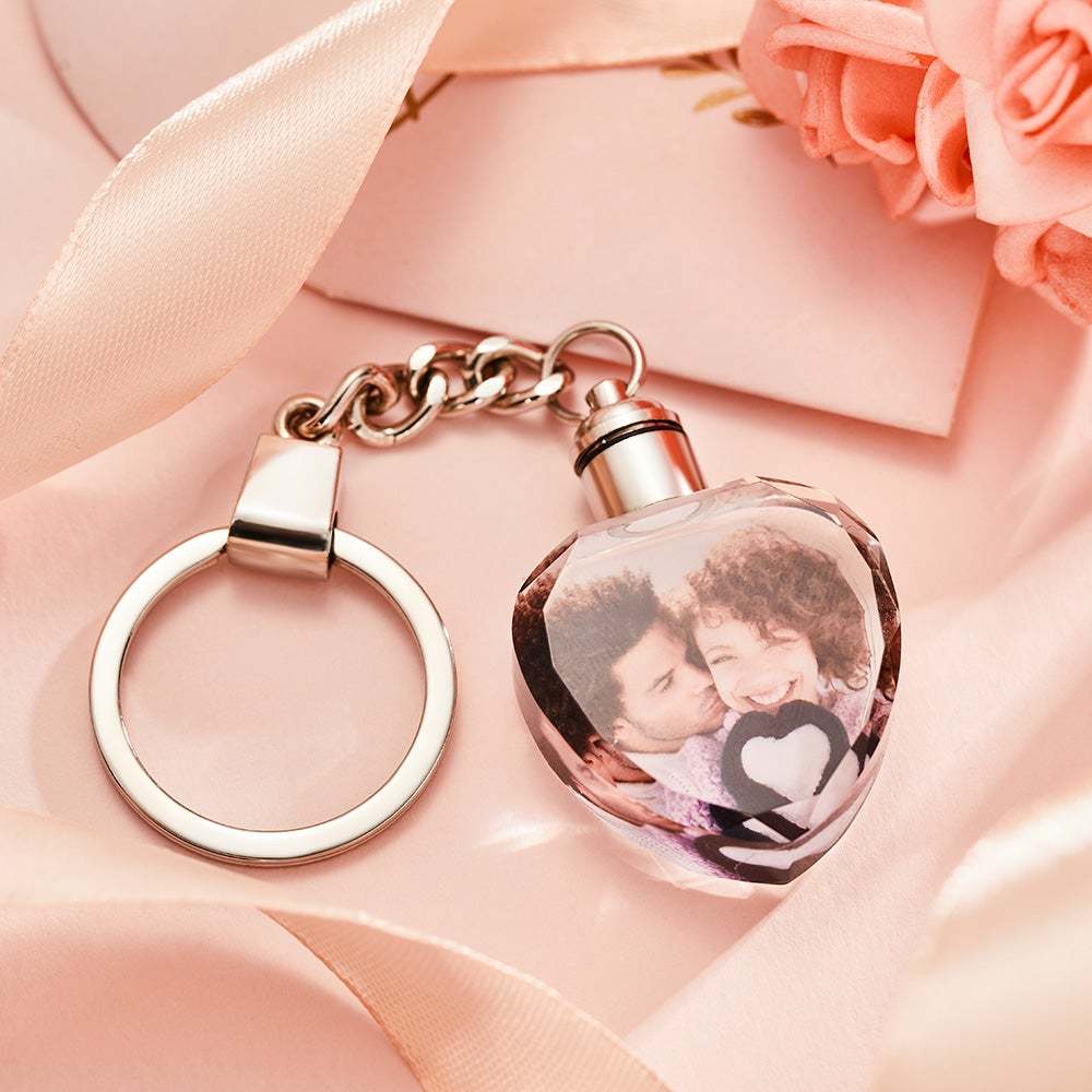 Custom Photo Crystal Photo Keychain Heart-shaped Photo Keychain Gift for Lover - soufeeluk