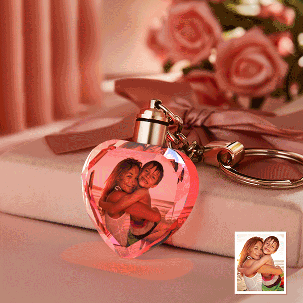 Custom Photo Crystal Keychain Heart-shaped Keychain Gift for Mother - soufeeluk