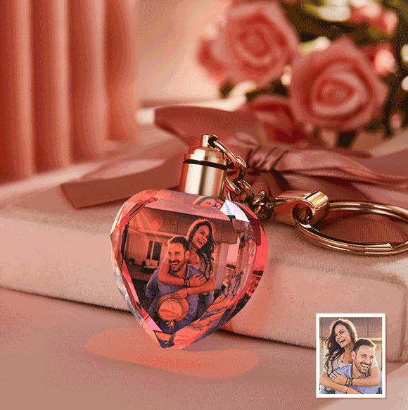 Custom Photo Crystal Photo Keychain Heart-shaped Photo Keychain Gift for Lover - soufeeluk