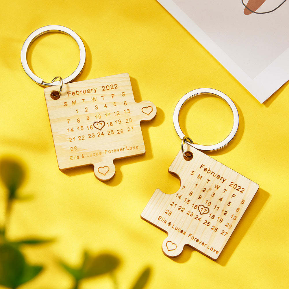 Custom Engraved Calendar Keychain Jigsaw Keychain Important Date Mark Gift for Lovers - soufeeluk