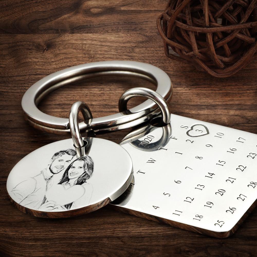 Personalised Photo Calendar Keychain Date Keychain Anniversary For Lover - soufeeluk