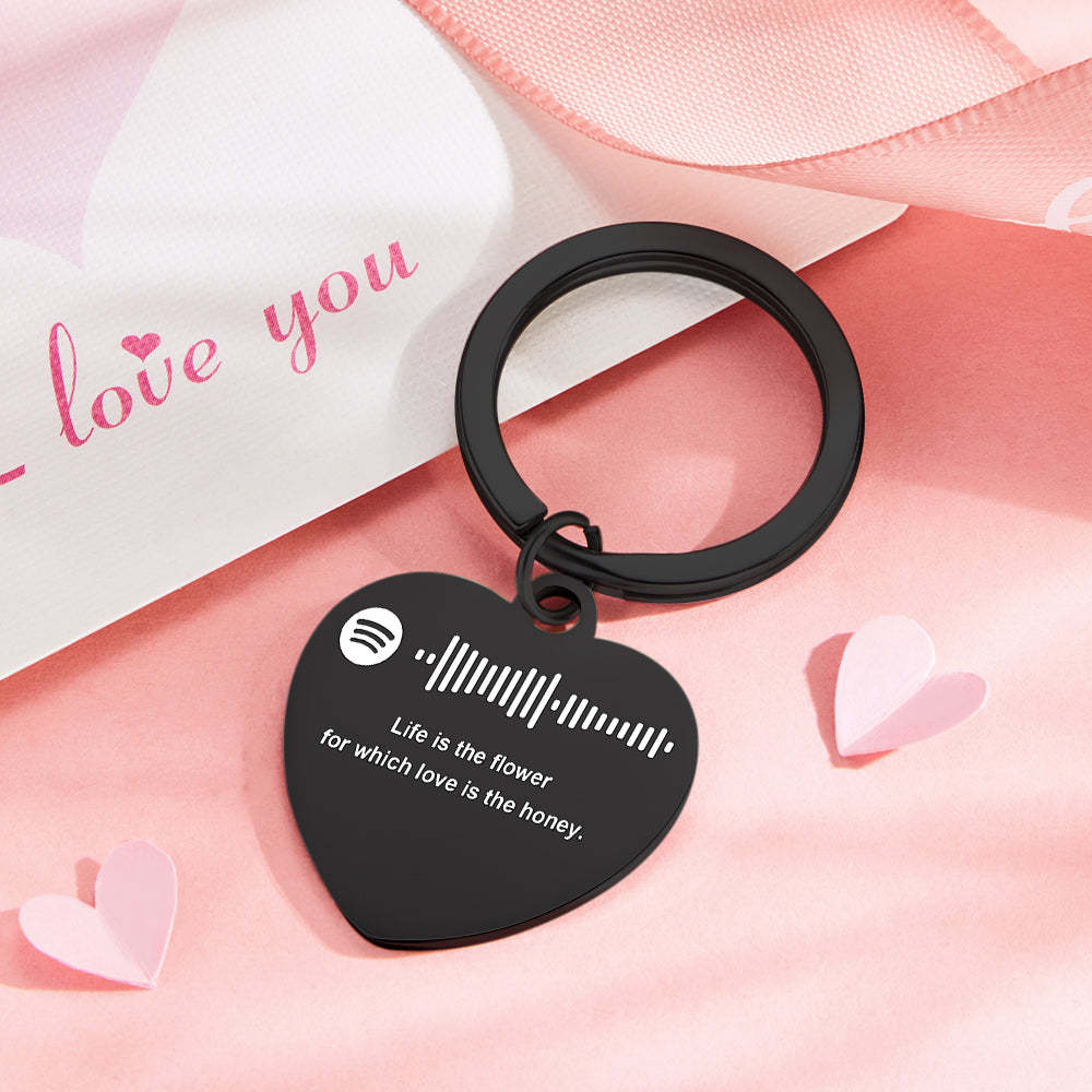 Scannable Music Code Custom Engraved Keychain Personalized Heart-shaped Music Song Key chains Valentine's Day Gifts - soufeeluk