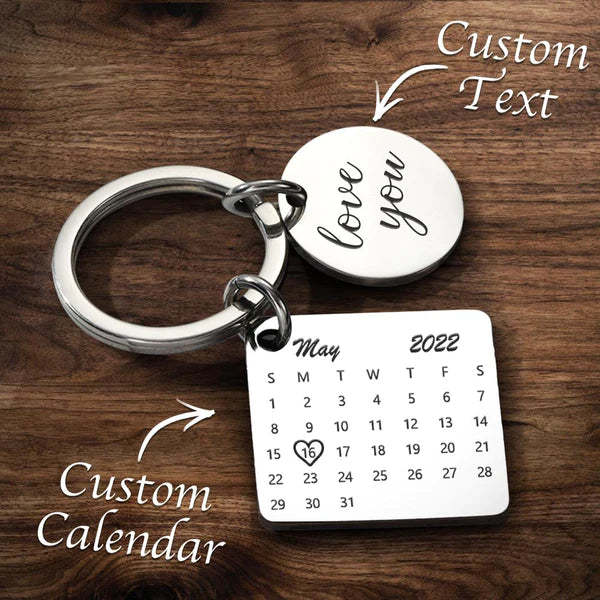 Customized Optional Photo Engraved Calendar Keychain Tag Keychain Perfect Gift For Special Day Best Gifts For Lovers - soufeeluk