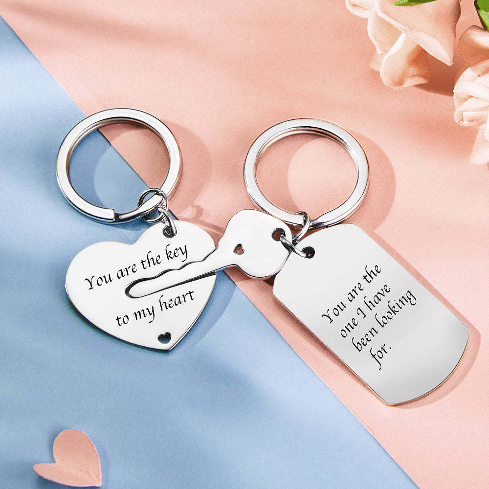 Custom Engraved Couple Keychain Set Key To My Heart Valentine's Day Gifts - soufeeluk