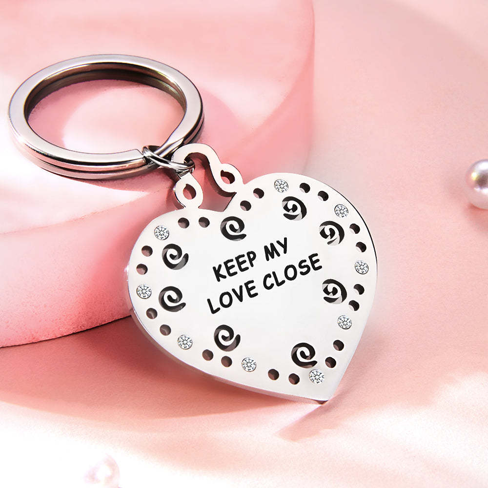 Custom Engraved Heart Rhinestone Keychain Individual Gifts - soufeeluk