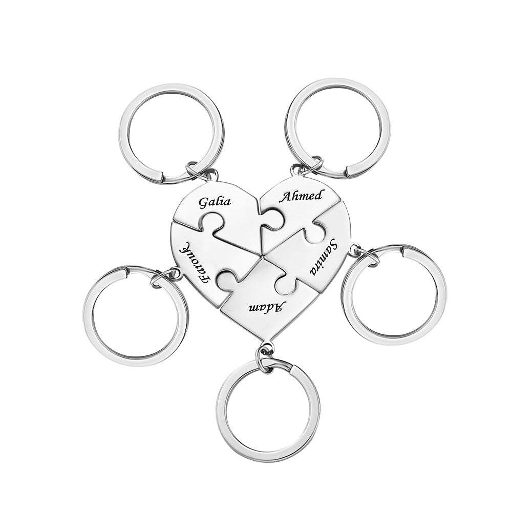 Custom Engraved Keychain Heart-shaped Puzzle Number of Options Creative Gift - soufeeluk