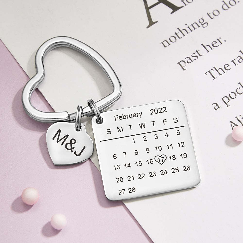 Custom Engraved Calendar Keychain Heart Key Ring Save the Date Keychain Creative Gift - soufeeluk