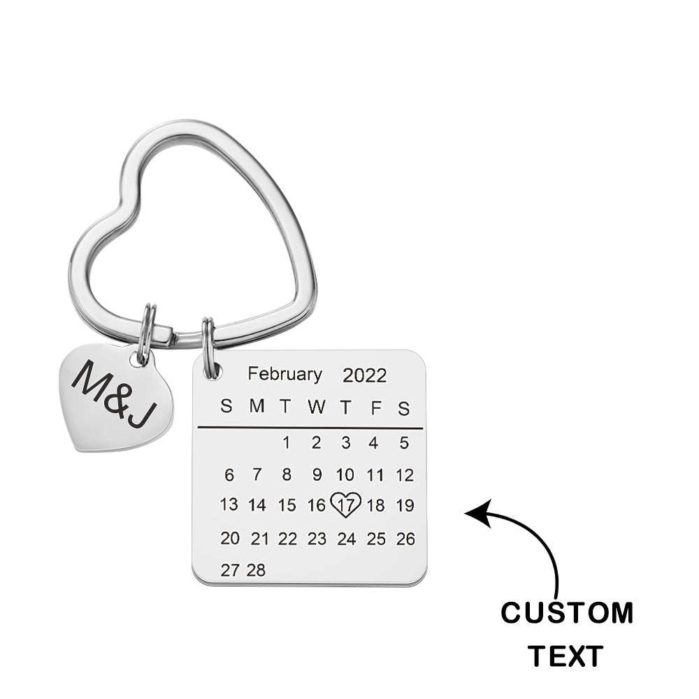 Custom Engraved Calendar Keychain Heart Key Ring Save the Date Keychain Creative Gift - soufeeluk