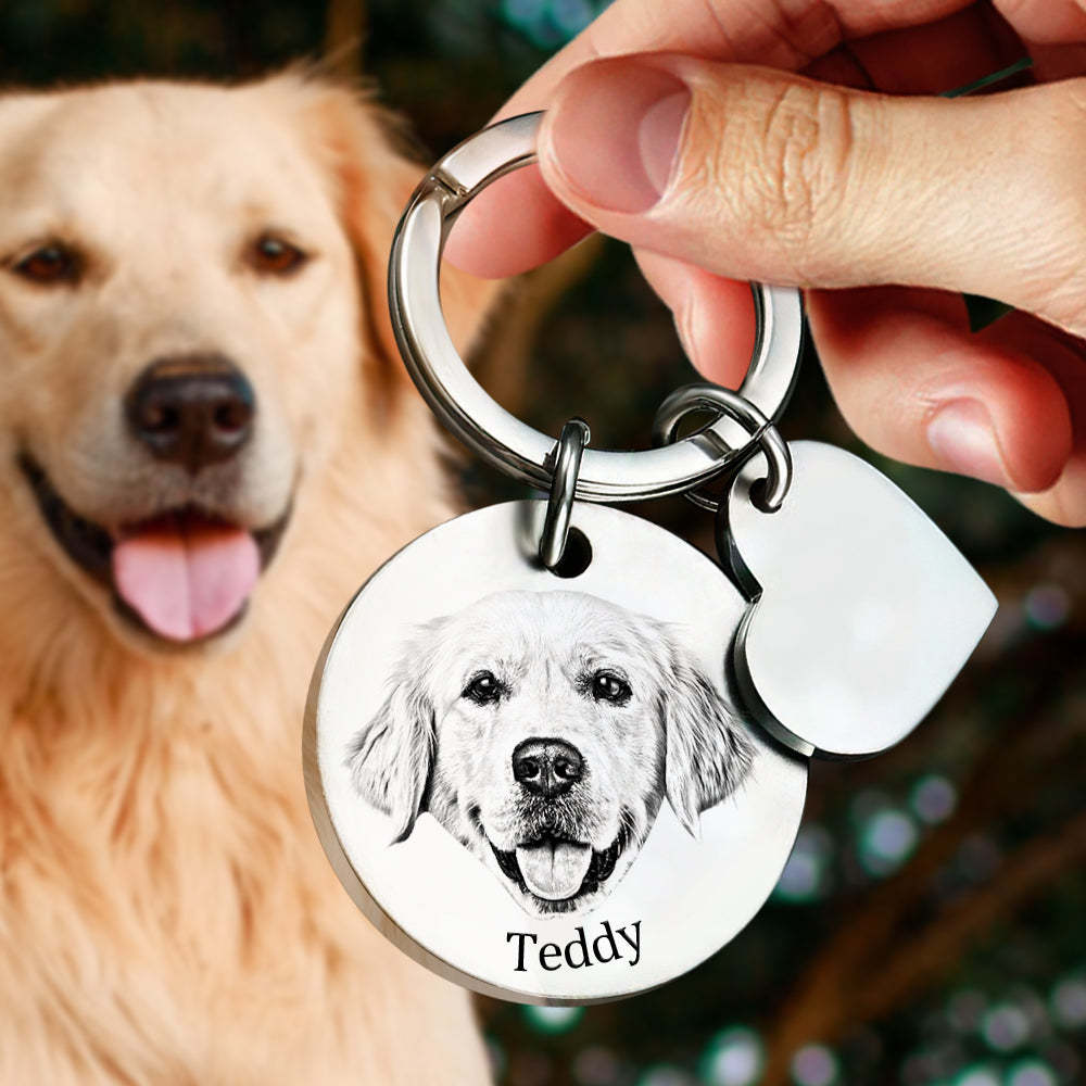 Personalised Pet Portrait Keychain Engraved Photo Keyring Gifts For Pet Lovers - soufeeluk