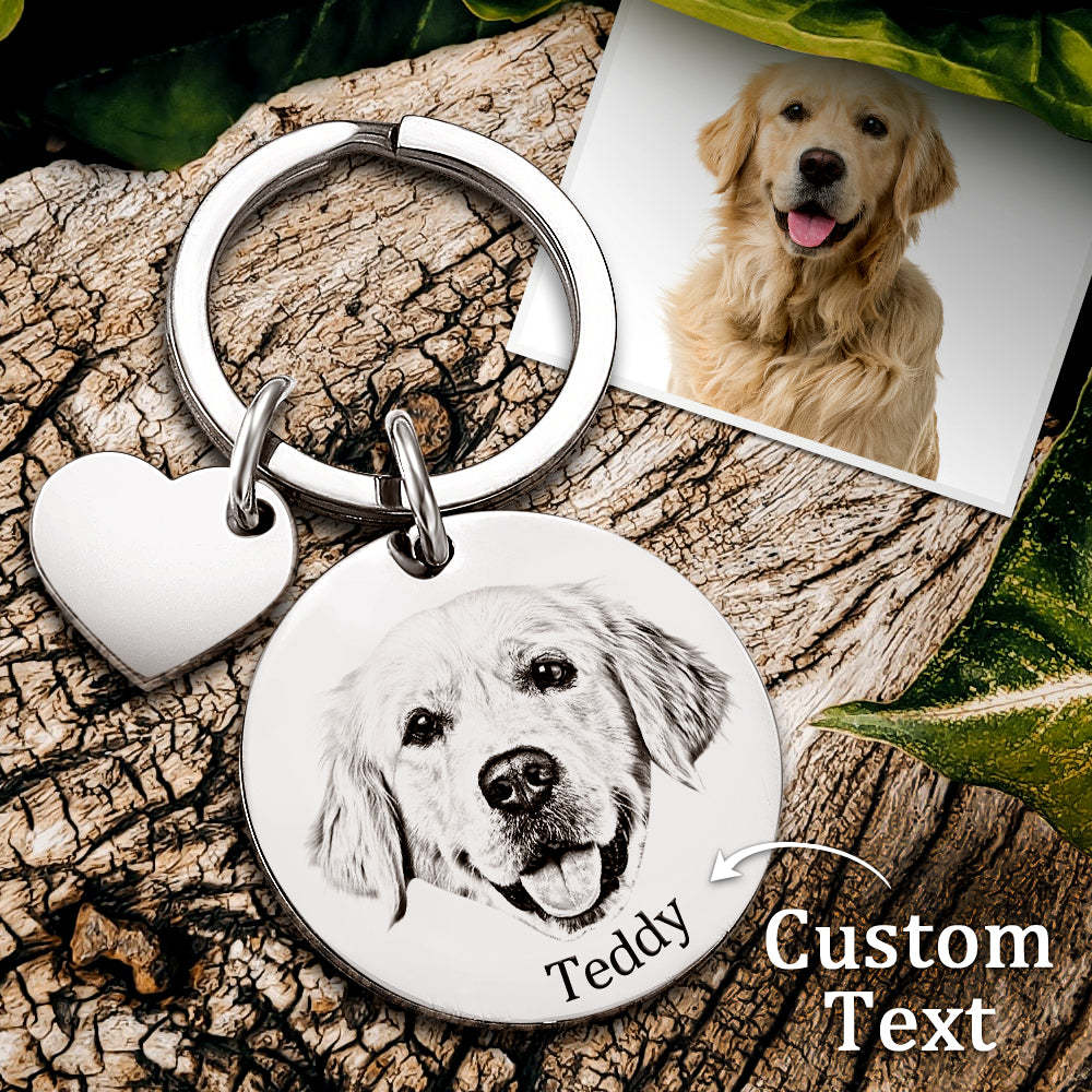 Personalised Pet Portrait Keychain Engraved Photo Keyring Gifts For Pet Lovers - soufeeluk