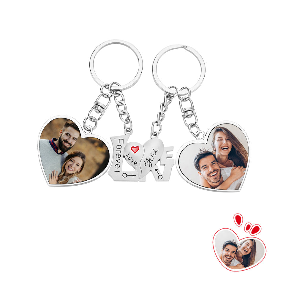 Custom Photo Couple Keychain Heart Shaped Pendant Creative Keychain Gift for Love - soufeeluk