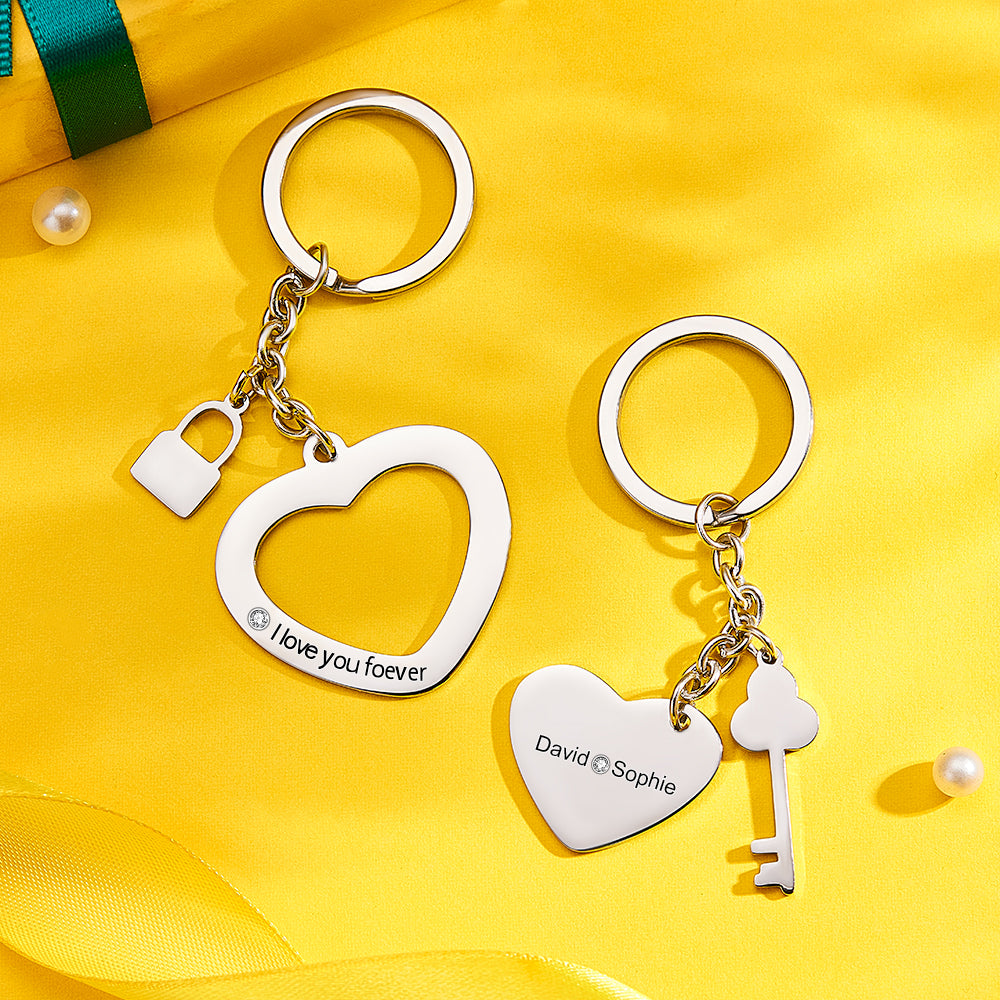 Custom Engraved Keychain Key to My Heart Keychain Gift for Couples - soufeeluk