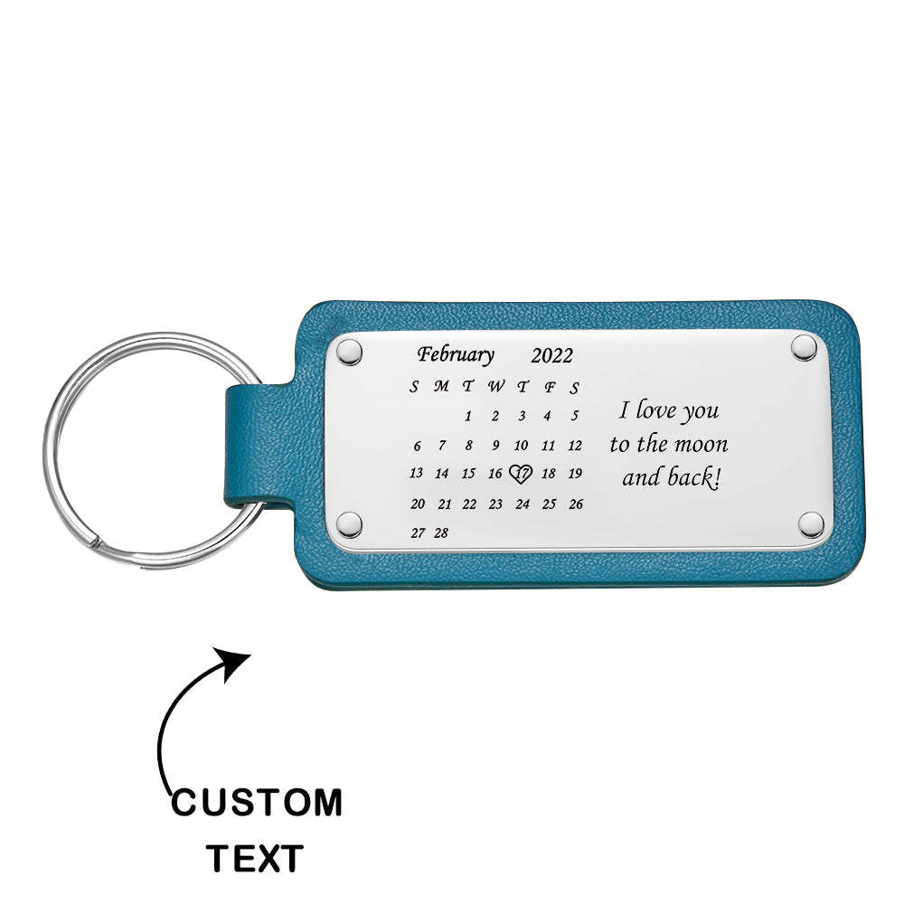 Custom Engraved Leather Calendar Keychain Custom Date Anniversary Calendar Anniversary Gift - soufeeluk