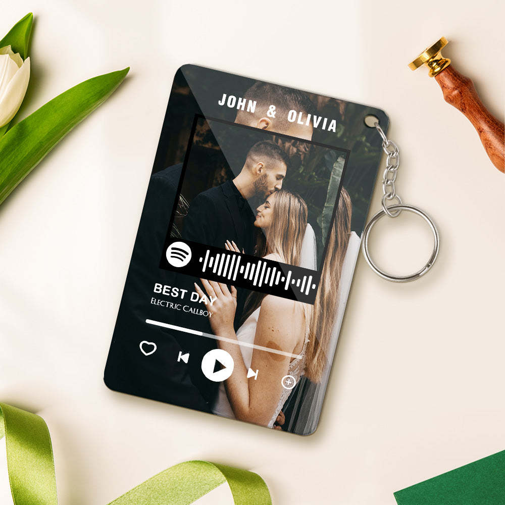 Custom Photo Spotify Plaque Music Keychain Long Distance Relationship Gifts - soufeeluk