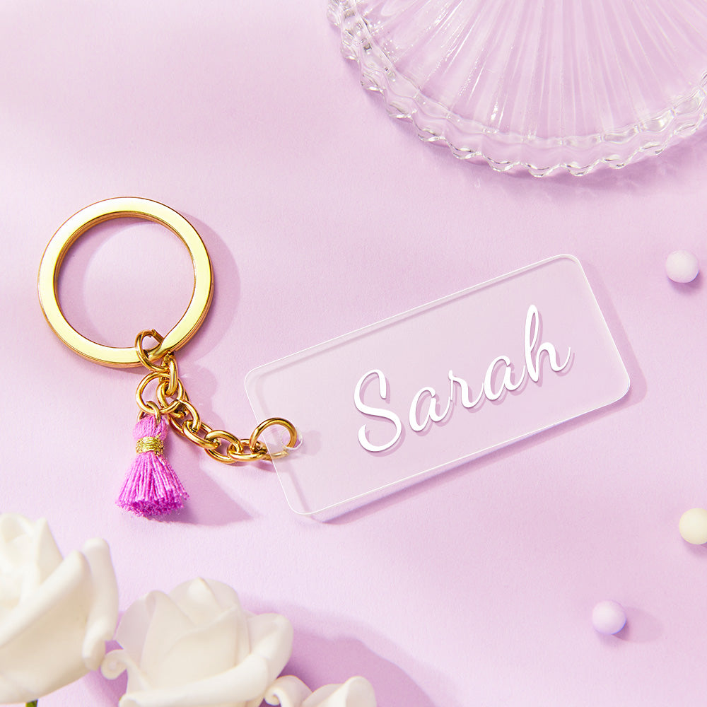 Custom Engraved Acrylic Keychains Tassel Keyring Name Keychain - soufeeluk