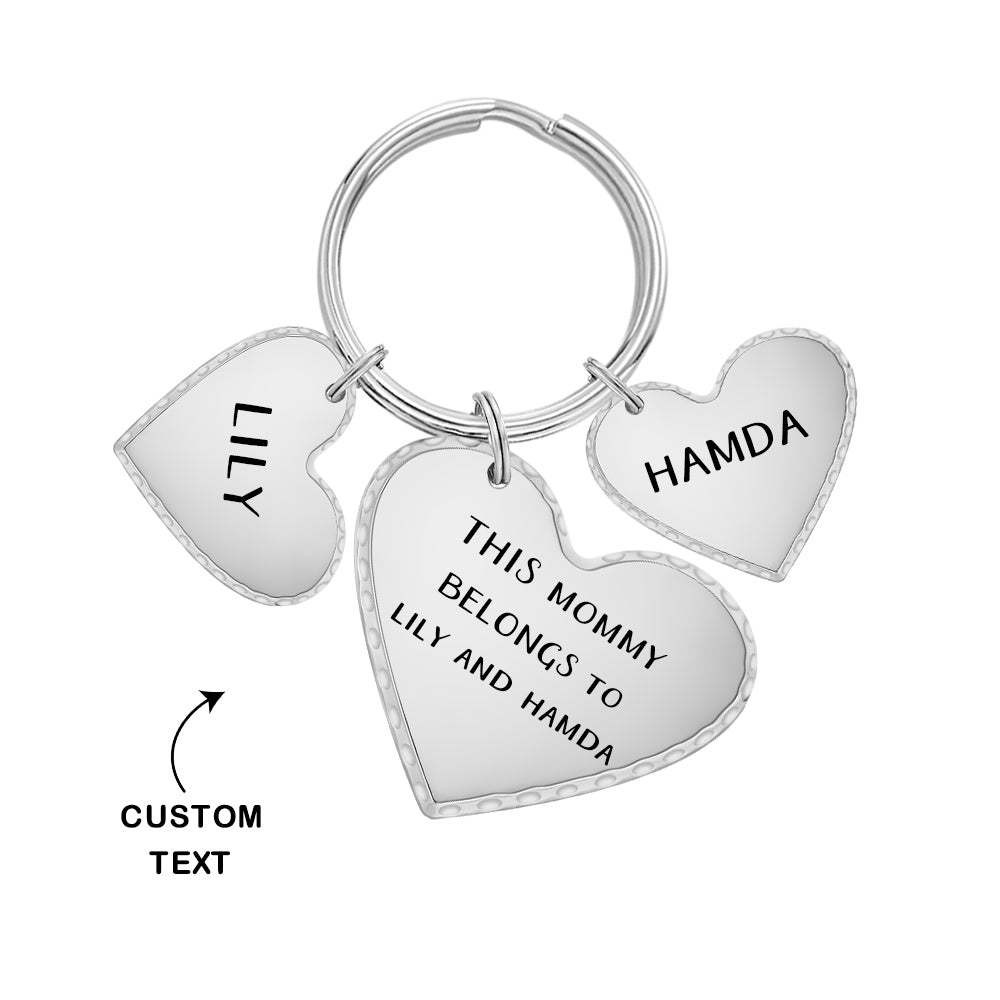 Custom Heart Photo Text Keychain with Small Heart Pendant Mother's Day Gifts - soufeeluk