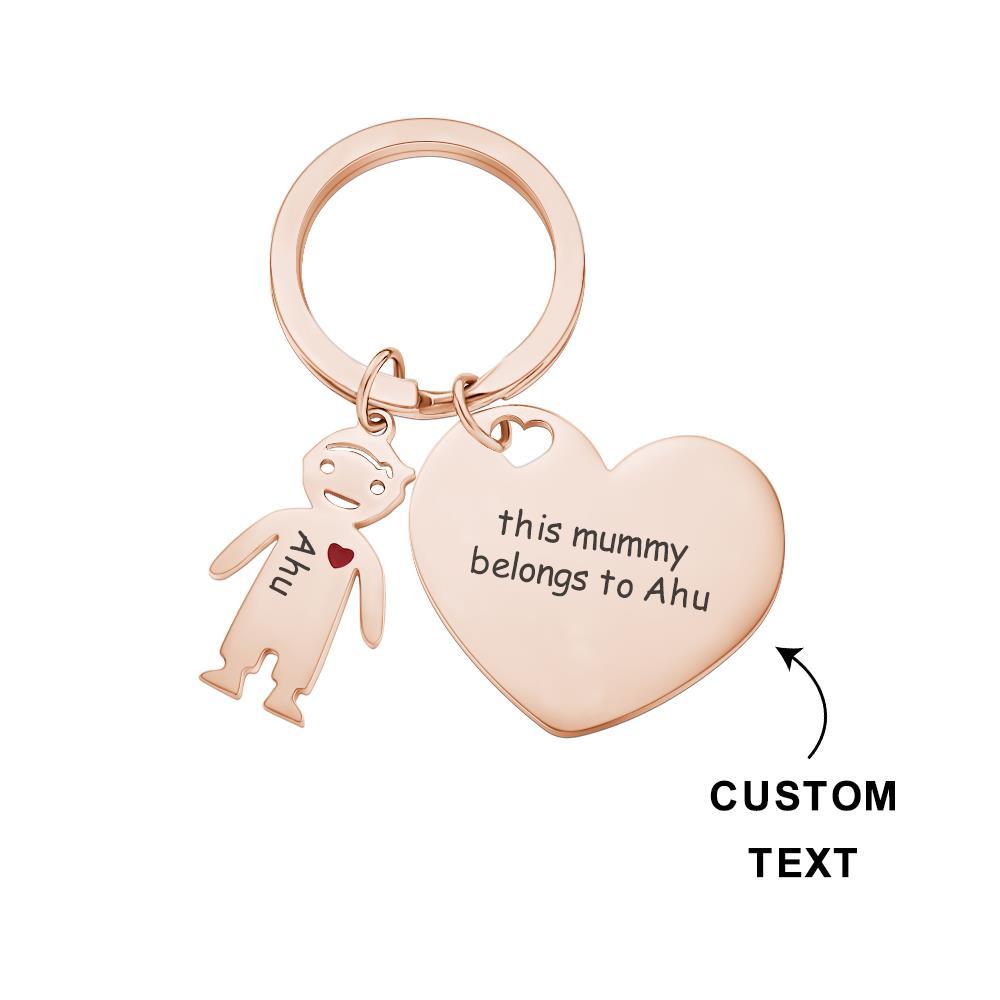 Custom Engraved Heart Keychain Boy Girl Keychain Mother's Day Gifts - soufeeluk