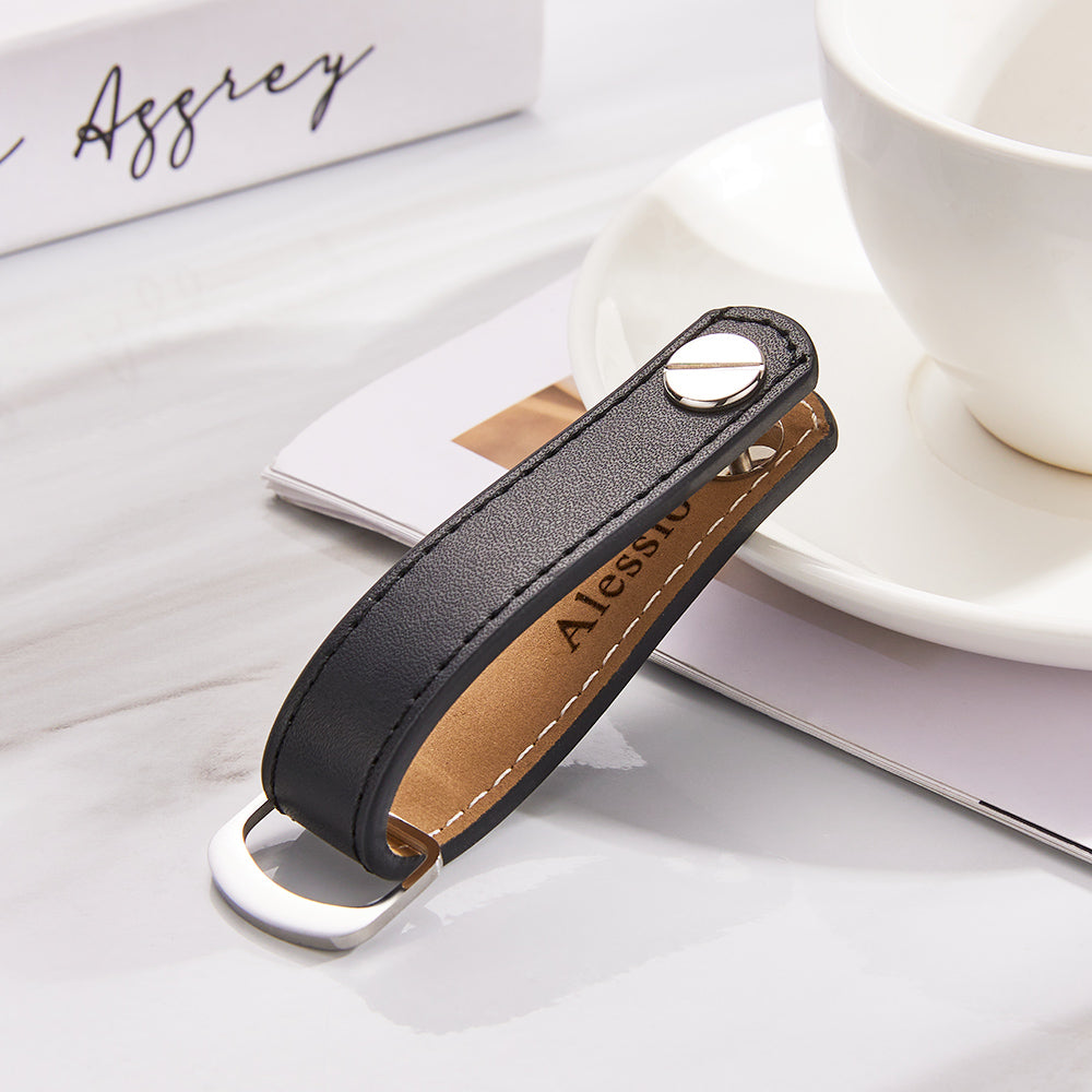 Custom Engraved Keychain Simple Leather Men's Gifts - soufeeluk