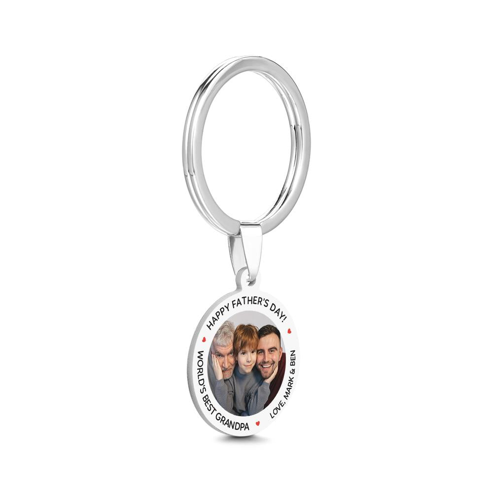 Round Tag Photo Keychain With Engraved Words Best Father Gifts for Father's Day Stainless Steel - soufeeluk
