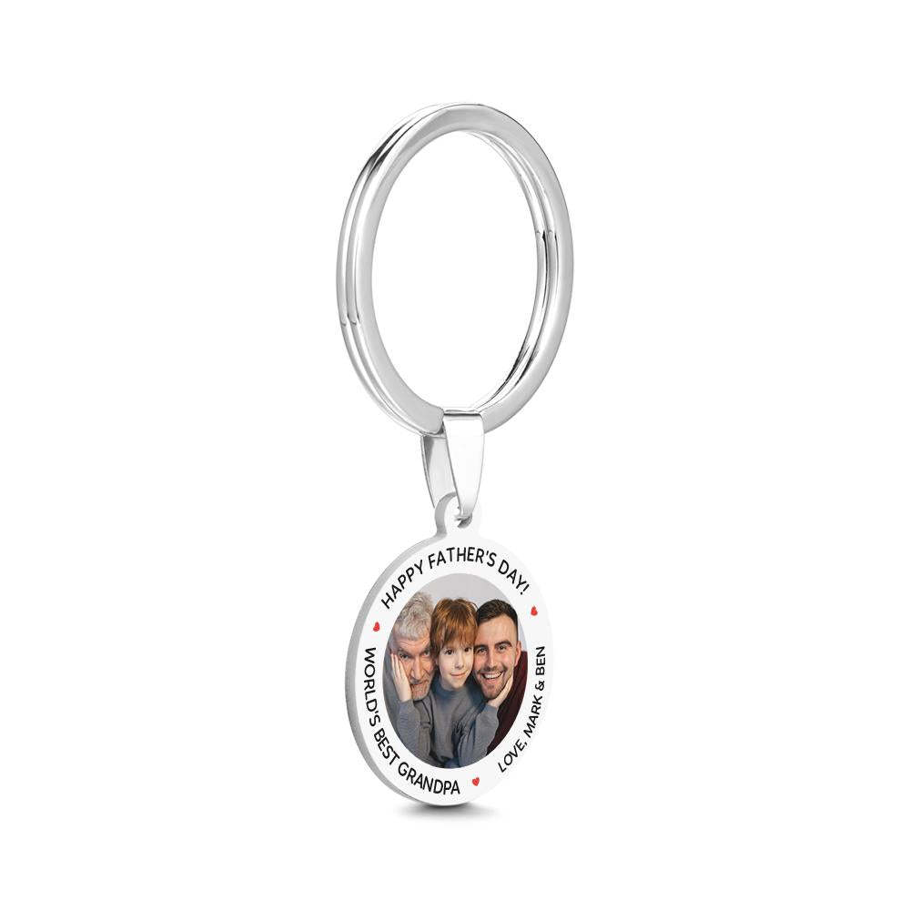 Round Tag Photo Keychain With Engraved Words Best Father Gifts for Father's Day Stainless Steel - soufeeluk