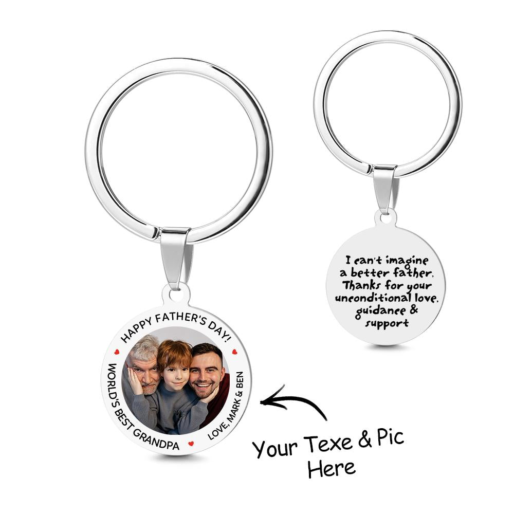 Round Tag Photo Keychain With Engraved Words Best Father Gifts for Father's Day Stainless Steel - soufeeluk