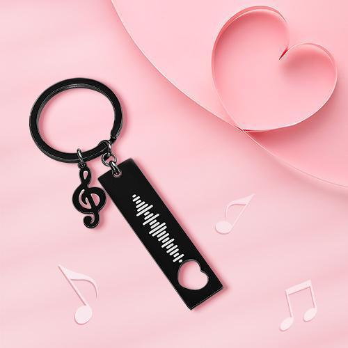 Custom Music Code Scannable Music Keychain with Note Black - soufeeluk