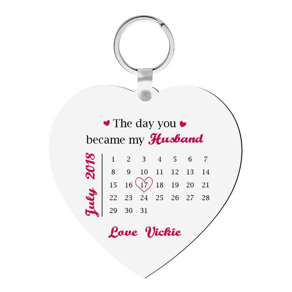 Custom Photo Engraved Keychain Heart Shaped Personalised Calendar Keyring Gift For Lover - soufeeluk