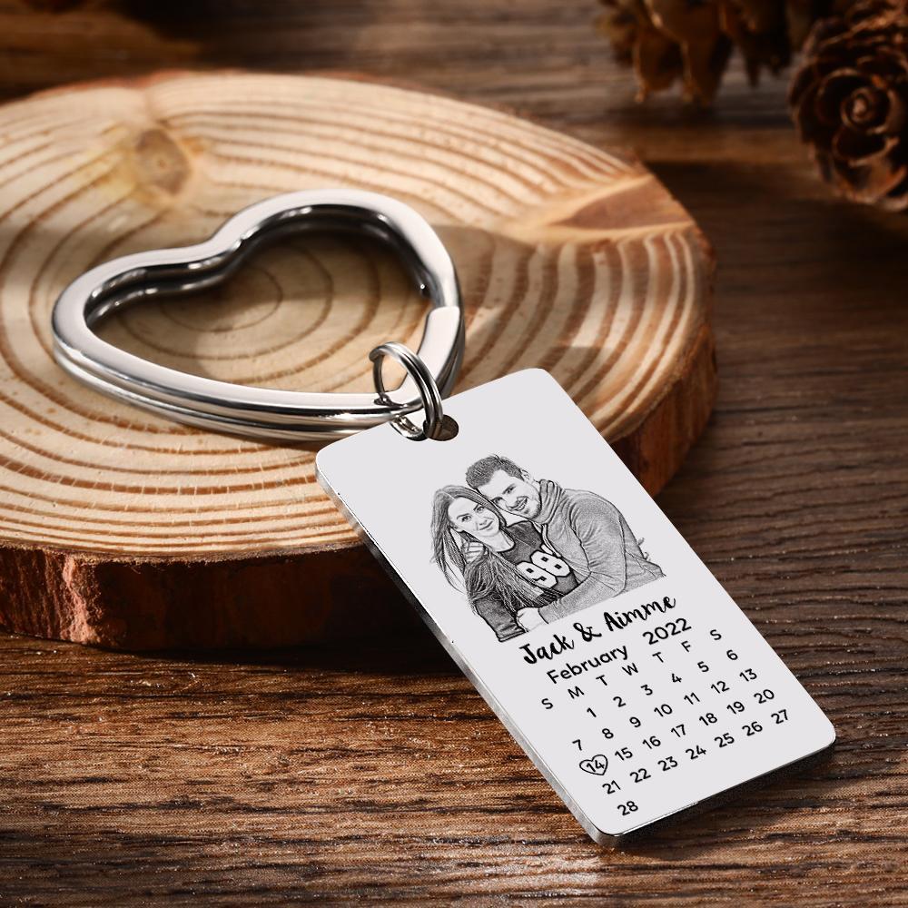 Custom Photo Calendar Keychain with Personalised Text Gift for Lover - soufeeluk