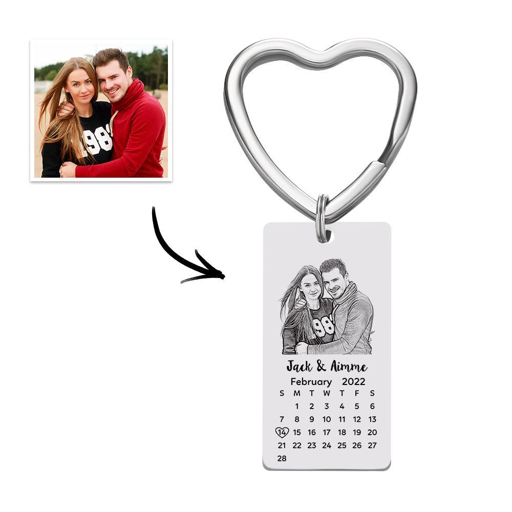 Custom Photo Calendar Keychain with Personalised Text Gift for Lover - soufeeluk