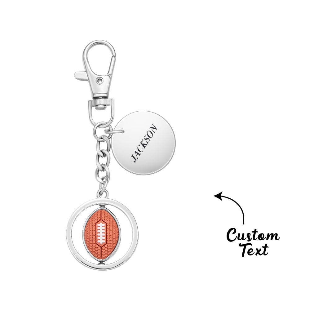 Custom Engraved Keychain American Football Rotatable Pendant Sports Lover Gifts - soufeeluk