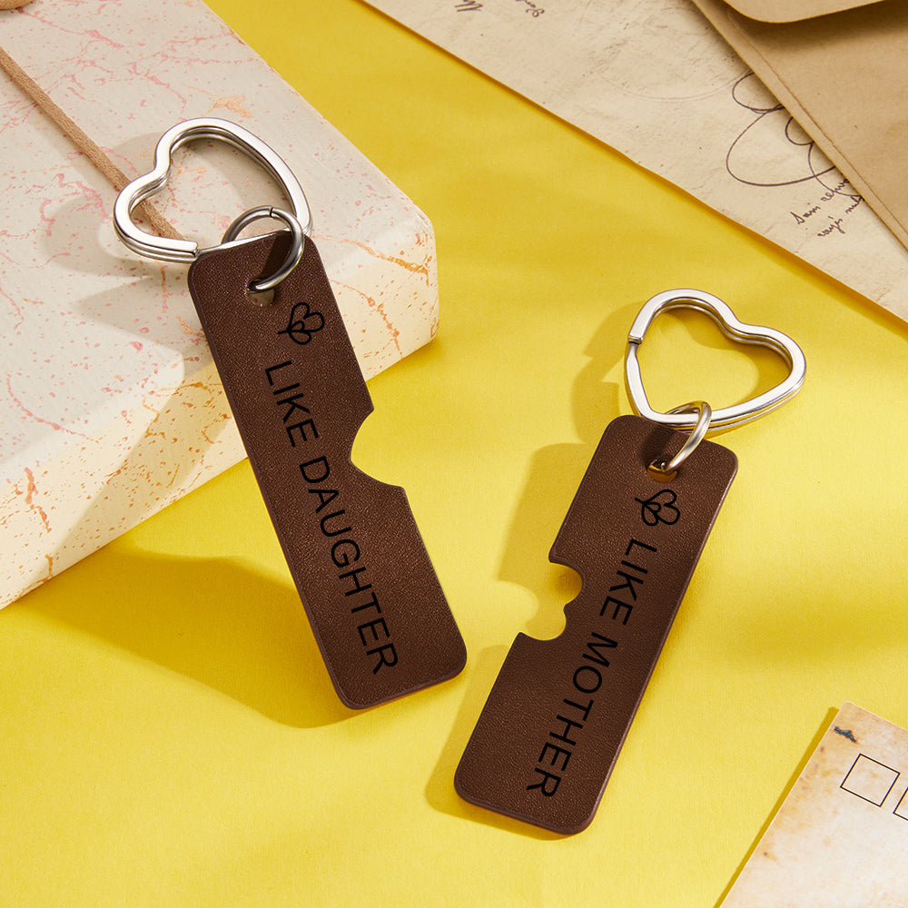 Custom Engraved Keychain Mom & Daughter Leather Keyrings Gift for Her - soufeeluk