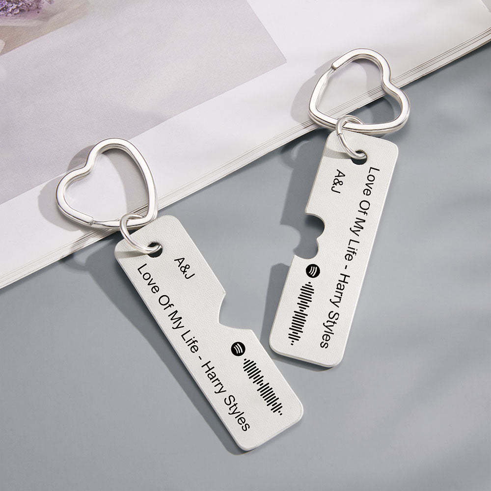 Custom Spotify Code Keychain Personalised Engraved Pair of Leather Keychain Gift for Her - soufeeluk